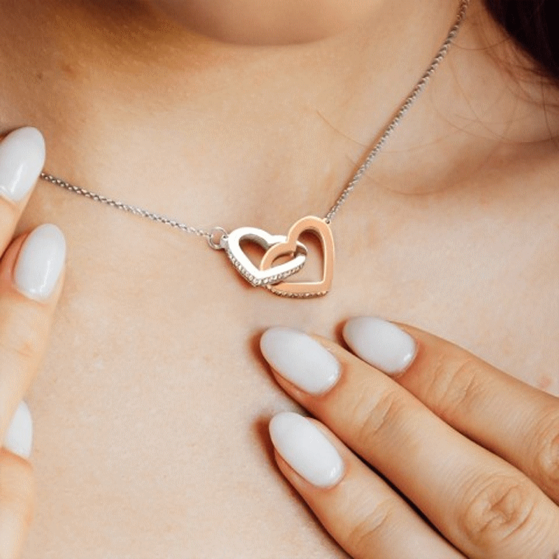 To My Wife, Double Heart Necklace, Two Gold entwined Hearts