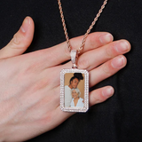 Double Layer Cubic Zircons Custom Photo Rectangle Necklace Hip-Hop