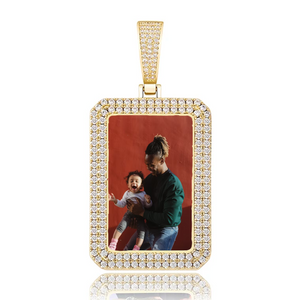 Double Layer Cubic Zircons Custom Photo Rectangle Necklace Hip-Hop