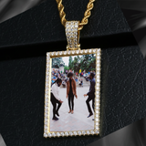 Rectangle Custom Made Photo Medallion Pendant Necklace With AAA Cubic Zircon