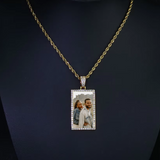 Rectangle Custom Made Photo Medallion Pendant Necklace With AAA Cubic Zircon