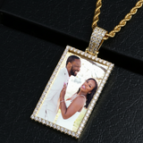 Rectangle Custom Made Photo Medallion Pendant Necklace With AAA Cubic Zircon