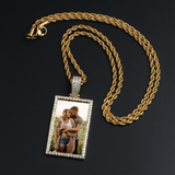 Rectangle Custom Made Photo Medallion Pendant Necklace With AAA Cubic Zircon