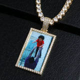 Rectangle Custom Made Photo Medallion Pendant Necklace With AAA Cubic Zircon