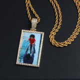 Rectangle Custom Made Photo Medallion Pendant Necklace With AAA Cubic Zircon