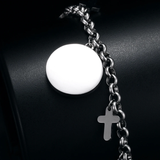 Custom Round Photo Bracelet with drop crosses,  Hip Hop Jewelry