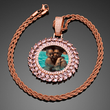 Pink Unique Color, Custom Photo Round Pendant, Grain Pink Cubic Zircon Hip Hop