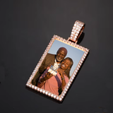 Rectangle Custom Made Photo Medallion Pendant Necklace With AAA Cubic Zircon