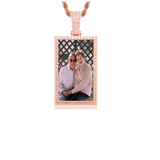 Rectangle Custom Made Photo Medallion Pendant Necklace With AAA Cubic Zircon