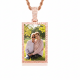 Rectangle Custom Made Photo Medallion Pendant Necklace With AAA Cubic Zircon