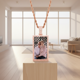 Rectangle Custom Made Photo Medallion Pendant Necklace With AAA Cubic Zircon