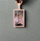 Rectangle Custom Made Photo Medallion Pendant Necklace With AAA Cubic Zircon