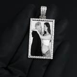 Rectangle Custom Made Photo Medallion Pendant Necklace With AAA Cubic Zircon