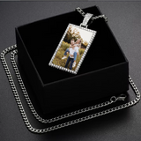 Rectangle Custom Made Photo Medallion Pendant Necklace With AAA Cubic Zircon