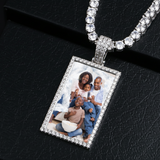 Rectangle Custom Made Photo Medallion Pendant Necklace With AAA Cubic Zircon