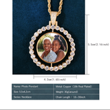 Custom Made Double sided Round Photo Rotating Pendant Zircon  Hip hop Jewelry