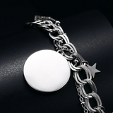 Custom Round Photo Bracelet with Stars,  Chain Link Stainless Steel