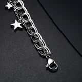 Custom Round Photo Bracelet with Stars,  Chain Link Stainless Steel