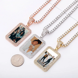 Double Layer Cubic Zircons Custom Photo Rectangle Necklace Hip-Hop