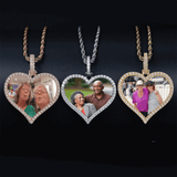Custom Large size Photo Heart Necklace & Pendant Cubic Zircon Hip hop Jewelry