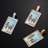 Rectangle Custom Made Photo Medallion Pendant Necklace With AAA Cubic Zircon