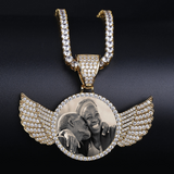 Angel Wings Round  Memory Pendant, Custom Photo Pendant and Necklace