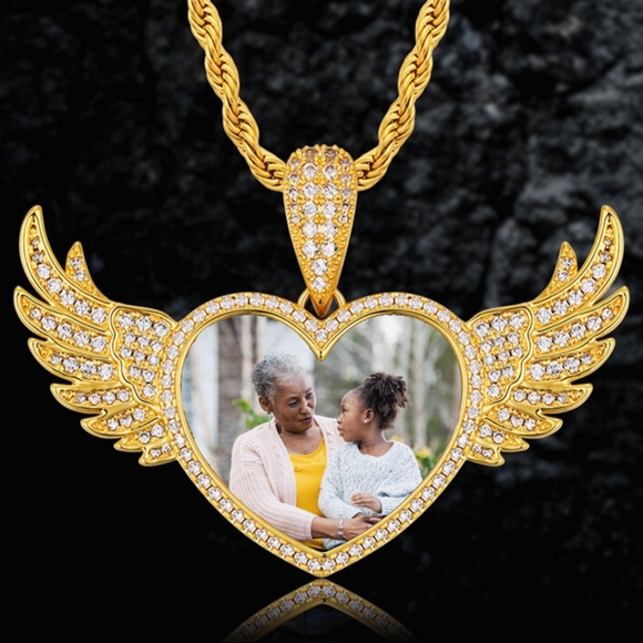 Heart Angel Wings Heart Custom Photo Pendant