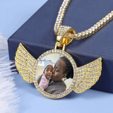 Angel Wings Round  Memory Pendant, Custom Photo Pendant and Necklace