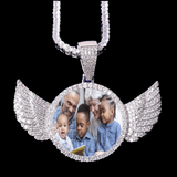 Angel Wings Round  Memory Pendant, Custom Photo Pendant and Necklace