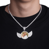 Angel Wings Round  Memory Pendant, Custom Photo Pendant and Necklace