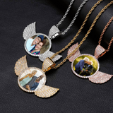 Angel Wings Round  Memory Pendant, Custom Photo Pendant and Necklace