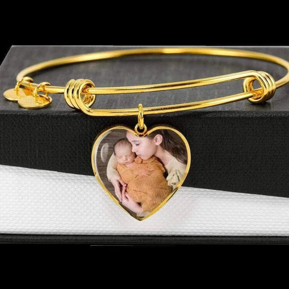 Personalised Photo Bangle Engraved Heart Bracelet