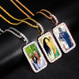 Custom Photo Rectangle Necklace & Pendant Cubic Zircon Hip hop Jewelry