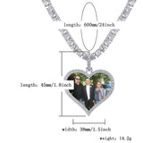 Custom Large size Photo Heart Necklace & Pendant Cubic Zircon Hip hop Jewelry